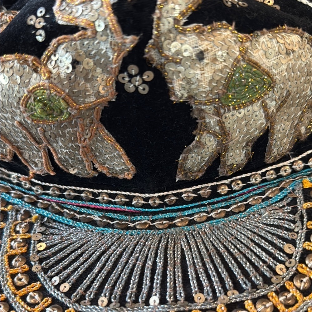 Vintage Burmese Velvet Embellished Black Multi Elephant Baseball Cap Size OS - Picture 12 of 14